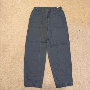 High-Rise Black Cargo Pants with Front Patch Pockets